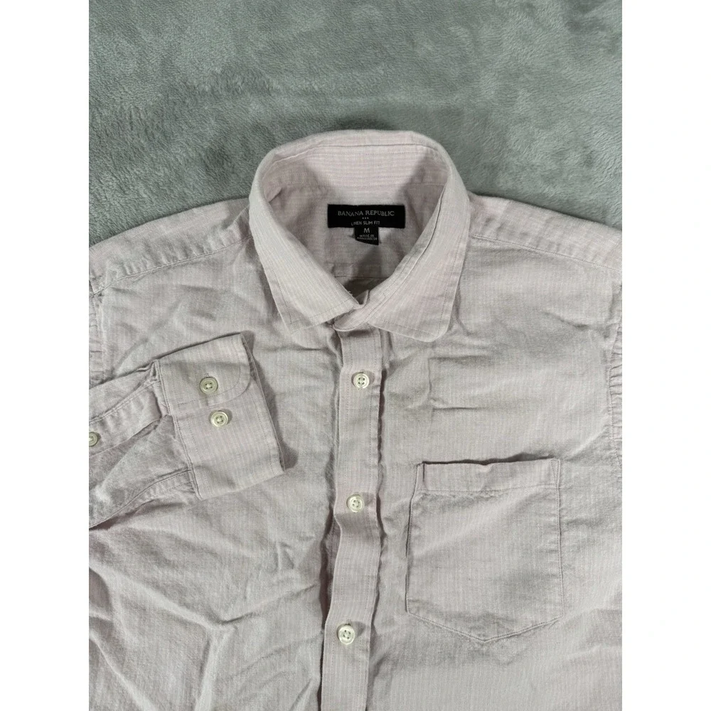 Banana Republic Shirt Mens Medium Pink Slim Fit Linen Long Sleeve Button Up